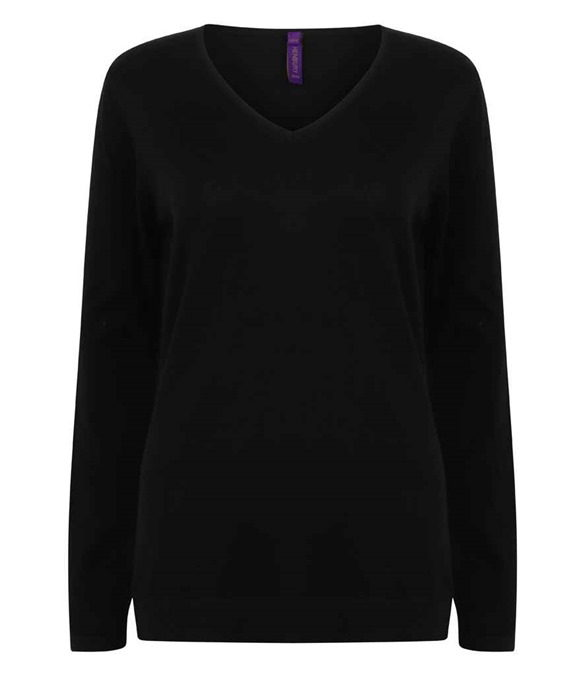 Henbury Ladies Lightweight Cotton Acrylic V Neck Sweater