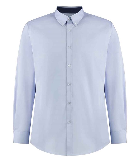 Kustom Kit Premium Long Sleeve Contrast Tailored Oxford Shirt