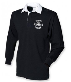 Black Rugby Shirt with Cliffe Bonfire Society logo printed on left chest