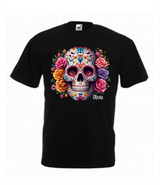 Personalised Flower Skull  Adult T Shirt 